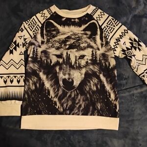 Men's Black and White Wolf Sweater